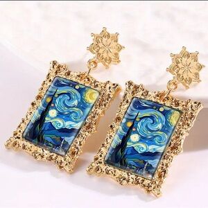 Gold and Blue Starry Night Earrings